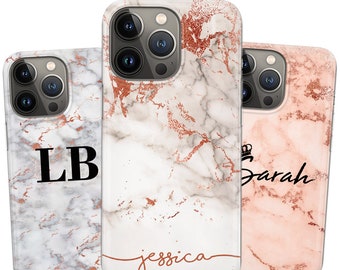 Custom Name Rose Gold Marble Handwritten Font Rubber Phone Case For iPhone and Samsung