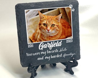 Memorial Plaque For Pet Cat Dog Slate Stone Heart Beautiful Design Grave Marker with Stand 10x10 or 20x30 Cm