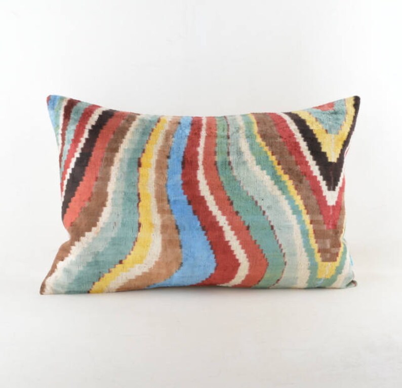 Ikat Velvet Pillow Silk Cousin From Uzbekistan 60x36 Cm Etsy