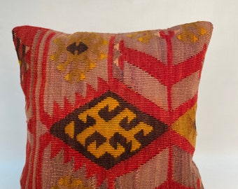 Kilim cushion cover, kilim pillow, home decor,Cojin kilim lana ,unico ,16x16inc, home decor ,decorative pillow