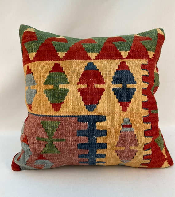 Dry cleaning Decorative pillow. Wool kilim pillow from SARKOY 50X50 cm 20X20 Cotton back with Zip closure Kilim pillow