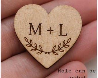 Personalized Wooden hearts,Engraved initials hearts,Wedding favor tags,Heart name tags,Table confetti,Couples initials,Craft hearts