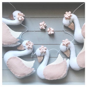 Garland. Swans. Felt Banner for Baby Shower. First Birthday. Woodland Fantasy Theme. Girl Nursery Playroom. Ballerina Party image 6