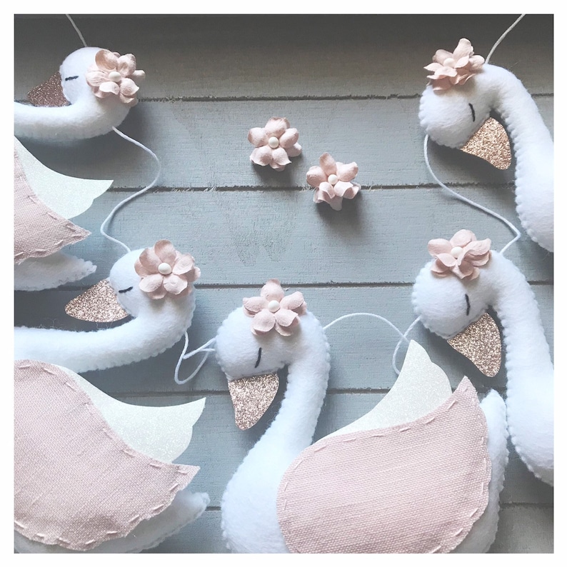 Garland. Swans. Felt Banner for Baby Shower. First Birthday. Woodland Fantasy Theme. Girl Nursery Playroom. Ballerina Party image 2