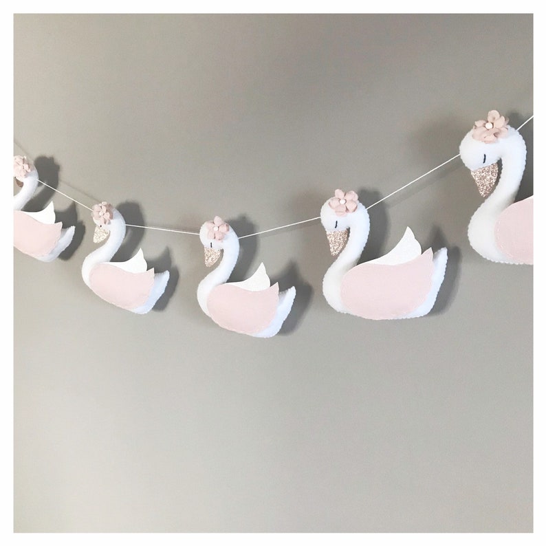 Garland. Swans. Felt Banner for Baby Shower. First Birthday. Woodland Fantasy Theme. Girl Nursery Playroom. Ballerina Party image 10