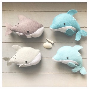 Dolphin.  Shark. Hanging decoration. Under the sea. New Baby gift tag. Sea life baby shower present favour. Whimsical nautical theme nursery