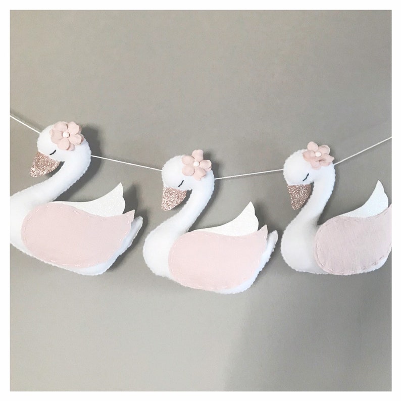 Garland. Swans. Felt Banner for Baby Shower. First Birthday. Woodland Fantasy Theme. Girl Nursery Playroom. Ballerina Party image 9