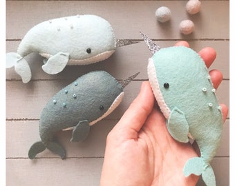 Narwhal. Hanging decoration. Under the sea. New Baby gift tag. Sea life baby shower present favour. Whimsical nautical theme nursery.