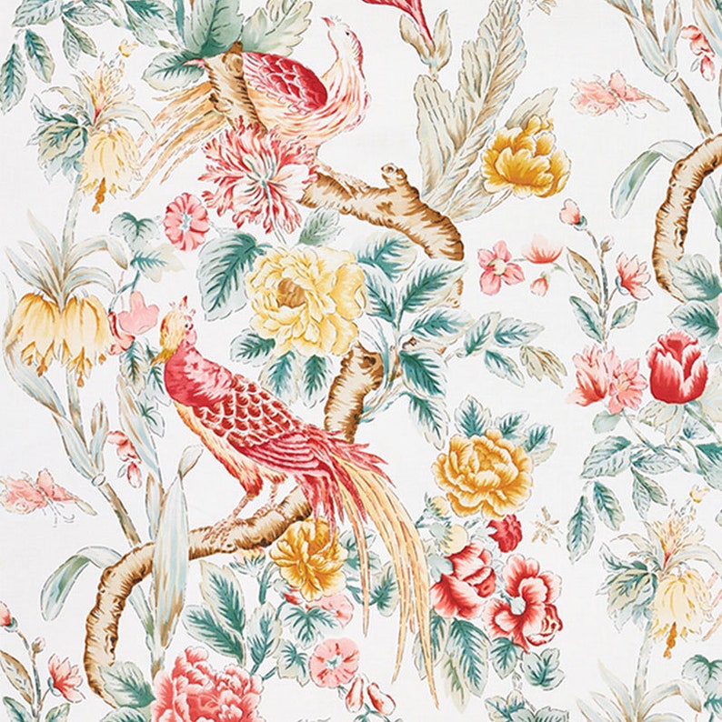 SCHUMACHER TREE OF Life Bird Pheasants Linen Fabric 5 ...