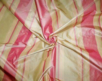 SILK LOOM PRIMAVERA Stripes Silk Taffeta Fabric 10 yards Shabby Rose Pink / Peach Celadon