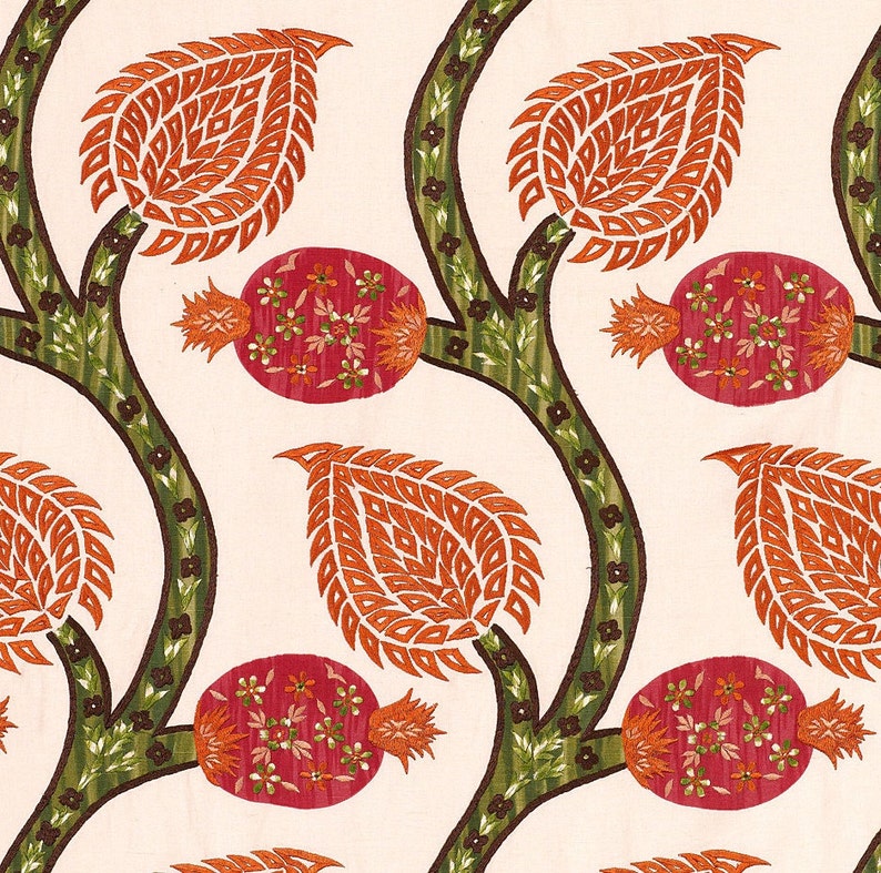 Schumacher nurata embroidered pomegranates floral vines fabric  etsy