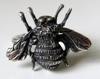 Solid Sterling Silver Bumblebee Ring Silver Bee