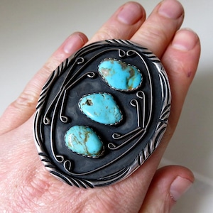 Vintage Large Sterling Silver Navajo Turquoise Statement Ring size W (11.5) 53 grams