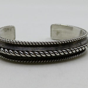 Vintage Sterling Silver Navajo Overlay Bangle Cuff 43.6 grams signed by the artisan Tom Hawk