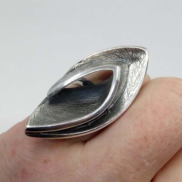 Solid Sterling Silver Geometric Scandinavian Style Brutalist Ring 50s 60s 70s Mid Century Modern Style Design