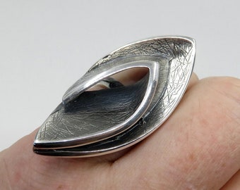 Solid Sterling Silver Geometric Scandinavian Style Brutalist Ring 50s 60s 70s Mid Century Modern Style Design