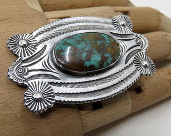 Solid Sterling Silver Huge Stamped Navajo Turquoise Ring by You Got The Silver size Q (USA 8)  32.2 grams