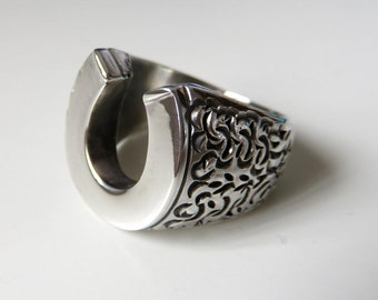 Solid Sterling Silver Horseshoe Biker Signet Ring