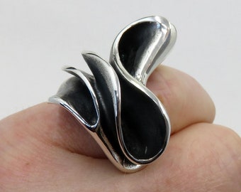 Solid Sterling Silver Organic Scandinavian Style Brutalist Ring 50s 60s 70s Mid Century Modern Style Design