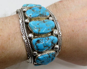 Vintage Huge Sterling Silver Navajo Turquoise Bangle Cuff by the artisan Richard T Thomas 112 grams Old Pawn