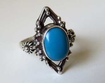 Vintage Sterling Silver Turquoise Ring size S (USA 9.5)