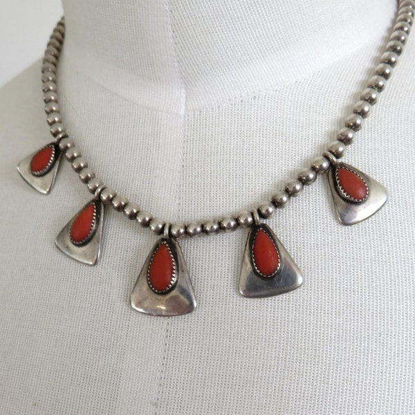 Rare Vintage Sterling Silver Navajo Coral Necklace Choker by the renown artisan Frank Patania Sr Old Pawn 16" Length
