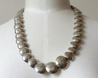 Vintage Sterling Silver Stamped Navajo Bead Necklace Old Pawn Graduated 22" length 48.5 grams