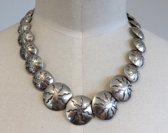 Vintage Sterling Silver Hopi Overlay Style Navajo Bead Necklace Graduated 16" length 61 grams