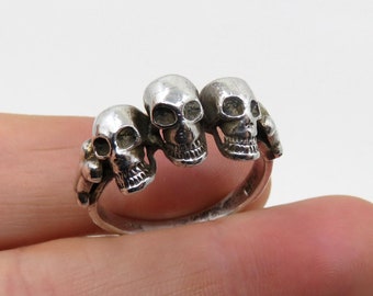 Vintage Sterling Silver Triple Skull Ring Mexico Day Of The Dead size Z+2 (USA 14)