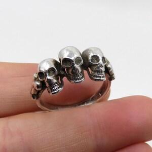 Vintage Sterling Silver Trippel Dödskalle Ring Mexikos Dag för de Döda storlek Z+2 (USA 14)