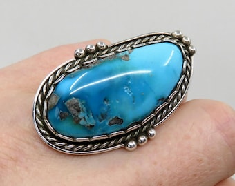 Vintage Solid Sterling Silver Navajo Turquoise Statement Ring by the artisan Beatrice Kee  size U 1/2 (10.5) 21.5 grams