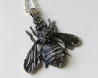 Solid Sterling Silver Bumblebee Pendant Larger Silver Bee (percentage of profits donated to Wildlife Trust)