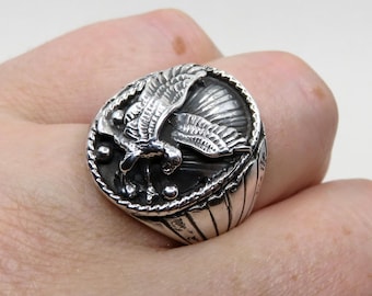 Solid Sterling Silver Eagle Ring Navajo Handmade Heavy Mexican Biker Ring