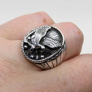 Sterling Silver Eagle Ring: Heavy Biker Signet Ring