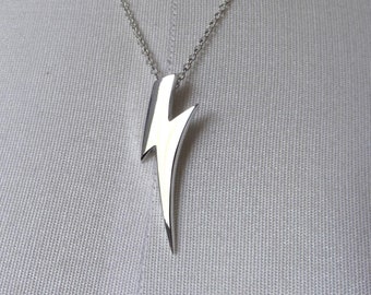 Solid Sterling Silver Large Lightning Bolt Pendant Glam Ziggy