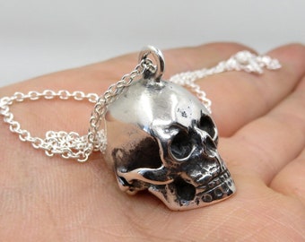 Solid Sterling Silver Skull Pendant Heavy Memento Mori Day Of The Dead 45 grams