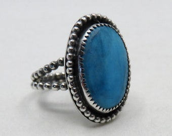 Solid Sterling Bespoke Silver Oval Turquoise Navajo Beaded Ring size L 1/2 (USA 6)