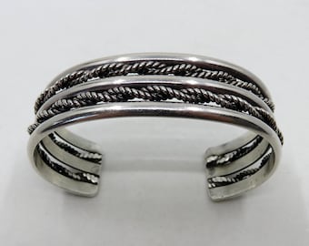 Vintage Sterling Silver Navajo Twist Cuff Bangle signed by the artisan 39.6 grams