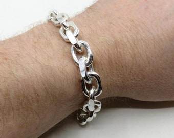 Vintage Sterling Silver Mid Century Modern Hammered Trace Link Bracelet 8" length 62.5 grams