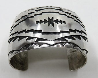 Vintage Huge Sterling Silver Navajo Stamped Cuff Bangle 82 grams Old Pawn