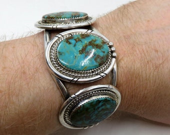 Vintage Huge Sterling Silver Navajo Turquoise Bangle Cuff by the artisan Ray Begay 79 grams Old Pawn