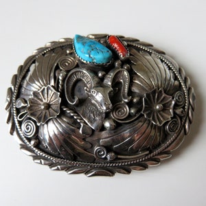 Vintage Sterling Silver Navajo Turquoise Stamped Belt Buckle Signed by the  Artisan Carson B Blackgoat 59.1 Grams - Etsy