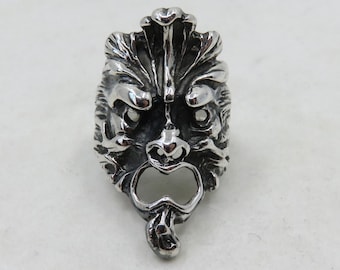 Solid Sterling Silver Green Man Folklore Nature Ring