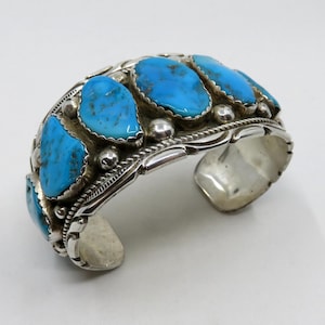 Vintage Huge Sterling Silver Navajo Turquoise Bangle Cuff by the artisan Richard T Thomas 84.5 grams Old Pawn