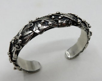 Vintage Sterling Silver Overlay Bangle Cuff Floral Leaf Design 55 grams