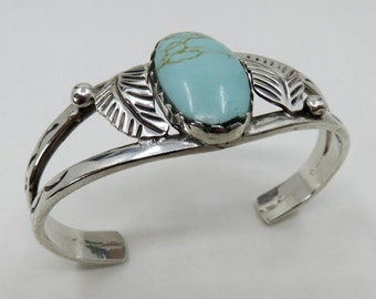 Vintage Taxco Solid Sterling Silver Turquoise Navajo Bangle Cuff 34 grams signed by the artisan