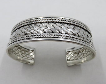 Vintage Sterling Silver Rope Weave Bangle Cuff 31.5 grams