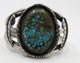 Vintage Sterling Silver Navajo Turquoise Bangle Cuff 50.5 grams by the artisan Herman Smith