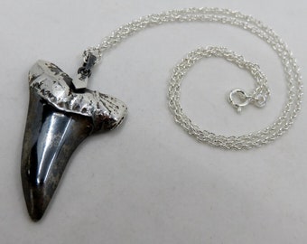 Solid Sterling Silver Heavy Silver Shark Tooth Pendant