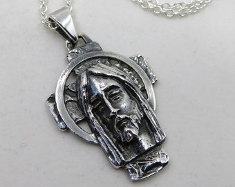 Solid Sterling Silver Day Of The Dead Jesus Pendant Mexican Religious